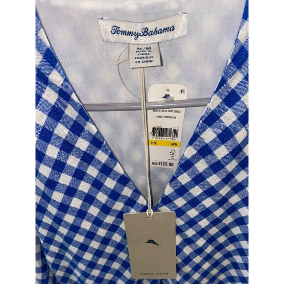Tommy Bahama Gingham Blue & White Sleeveless Bonita Check Linen Dress M/M - Picture 4 of 10